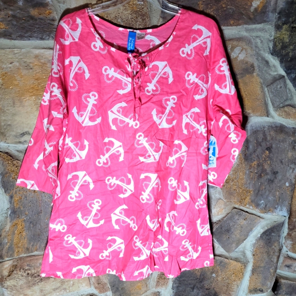 Island Beach pink anchor bathing suit cover up